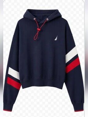 Nautica Dark Blue Cropped Sports Pullover Lightweight Hoodie for Workout